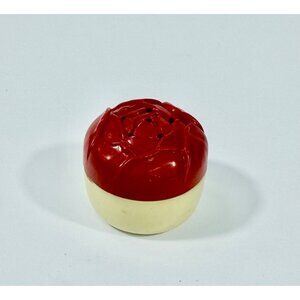 Lucite Celluloid Salt or Pepper Shaker Red Beige Rose Flower Twist Tops Dinning